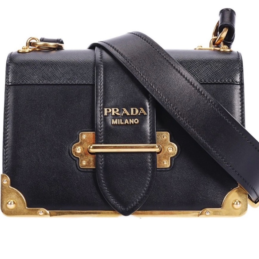 Prada Black and Gold Cahier Crossbody